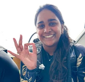  Keerthana Reddy, 23 yrs, 200+ dives, ,[object Object], Advanced Open Water, Nitrox diver 